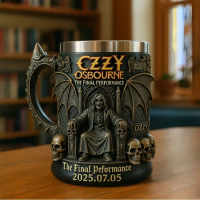A Like  Halloween 3D Ozzy Osbourne Commemorative Mug Stainless Steel Skull Water Cup Beer Mug Coffee