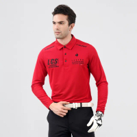 【LE COQ SPORTIF 公雞】高爾夫系列 男款紅色經典LOGO刺繡POLO長袖棉衫 QGS2T108