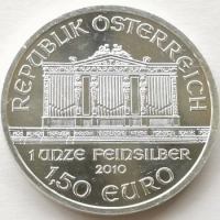 2010 1 Oz 999 Sterling Silver Vienna Symphony Orchestra Austria 1.5 Euro Commemorative Silver 37mm