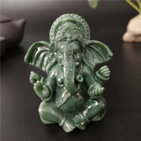 Lord Ganesha Statue Buddha Elephant God Sculpture Ganesh Figurines Man-made Jade Stone Crafts Home Garden Flowerpot Decoration