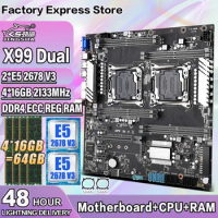 JINGSHA X99 Dual Motherboard Set with 2*E5 2678 V3 and 4*16GB=64GB DDR4 ECC REG 2133mhz RAM Support Intel LGA 2011-3 V3 /V4 CPU