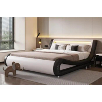 Queen Bed Frame with Adjustable Headboard - Low Base Design, Strong Wood Slats Support and Mattress Foundation, Queen Bed Frame