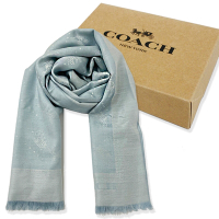 COACH 經典馬車100%羊毛絲巾圍巾禮盒(雲朵藍)