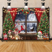 ZHISUXI Winter Christmas Photo Backdrop Shiny Xmas Tree Gift Wreath Cartoon Forest Snowscape Pine Tr