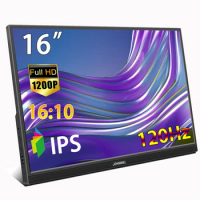 16 Inch IPS Portable Monitor, 120HZ 16:10 PC Monitor, HDMI USB TypeC, Built-in Stand And Speakers For PC Laptop, PS4/ps5 Xbox