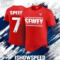 High-quality Vintage iShowSpeed Theme T-Shirt 2025 New Red SEWEY Letter Loose Short Sleeve  For Men 