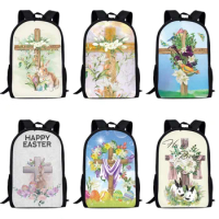 Easter Day Cross School Bags for Kids Boys Jesus Risen Print Girls Bookbags Women Casual Large Capacity Daily Backpack 16 Inch