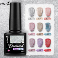 Monja 9 Colors Diamond Gel Nail Polish 8ML Glitter Reflective UV Gel Soak Off Nail Art DIY Varnish Long Lasting Manicure Tools