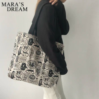 Mara's Dream High Capacity Women's Tote Bag Canvas Shopper Bag Cartoon Cotton Cloth Handbags Fabric Eco Reusable Shopping Bag
