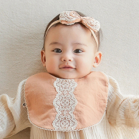 【Happy Prince】韓國製 Maroni蕾絲女嬰兒童髮飾+圍兜2件組(女童頭花口水巾)
