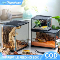 Multi-Functional Reptile Feeding Box,Reptile Tank, Glass Breeding Box,Rainforest Climbing Pet Tortoi