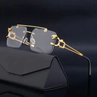 1PC Retro Cheetah Decoration Rimless Sunglasses For Women Men Metal Steampunk Sun Glasses Frameless Fashion Shades UV400 Eyewear