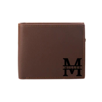 New Custom Name Corner Monogram Initial Mens Personalization Tri-Fold PU Leather Purse Custom Engraving Wallet Name Wallet