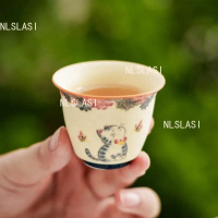 【Khot】 1pc 30ml Cat Ceramic Teacup Chinese Butterfly Love Flower Tea Cup Ladies' Small Tea Cup House