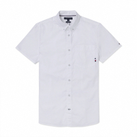 TOMMY 熱銷刺繡Logo短袖襯衫-白色