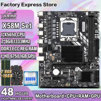 X58 Motherboard Xeon Kit with 2*8GB=16GB ECC DDR3 RAM+HD 6750 1G GPU+E5 X5650 CPU Support Intel Xeon Processor LGA 1366 X58M Kit