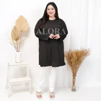 TUNIK KAOS JUMBO POLOS - TUNIK KAOS WANITA POLOS LD 120 cm - LD 130 cm - LD 140 cm 2XL HITAM