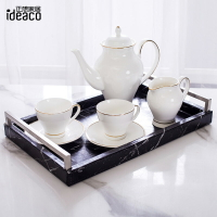 輕奢北歐創意長方形托盤大理石紋家用茶盤水杯盤客廳茶幾收納盤子