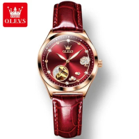 OLEVS 6601 Mechanical Fashion Watch Gift Round-dial Genuine Leather Watchband Luminous