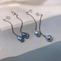 DIY耳飾配件 S925純銀珠珠鏈耳線空托珍珠玉石耳釘手工鑲嵌銀托女