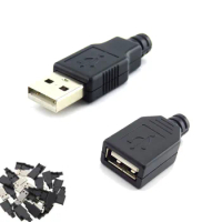 3 in 1 Type A Female male mirco USB 2.0 Socket 4 pin Connector Plug Black Plastic Cover DIY Connectors Type-A Kits 1pcs 10pcs C1