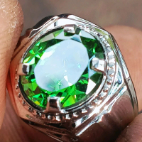Cincin Batu Green Topaz Cutting Ring Monel Handmade Kualitas Super