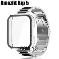 For Amazfit Bip 5 Case Protective shell Bumper Cover bip5 Smart Watch Strap Stainless Steel Metal Band Bracelet Belt