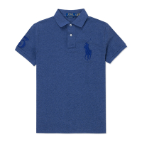 Polo Ralph Lauren RL 熱銷刺繡大馬短袖POLO衫(CUSTOM SLIM FIT)-麻花灰藍色