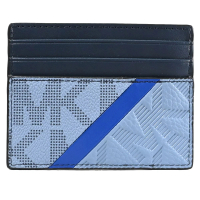 【Michael Kors】經典MK印花斜線拼接信用卡名片夾隨身卡夾(藍/深藍)