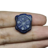 จี้หินลาพิสลาซูลี่ หินแท้ธรรมชาติ แกะสลัก จี้หินโบราณ Natural Lapis Lazuli Intaglio Engraved Bead Pe