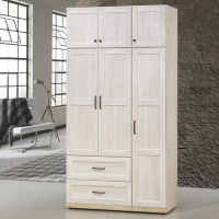 MUNA家居 泰倫斯4X8尺白橡木色二抽衣櫥(含被櫥頭) 118.2X55.5X229.7cm