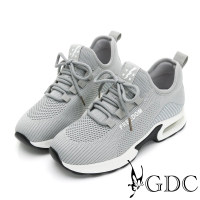 【GDC】簡約飛織厚底綁帶氣墊輕底休閒運動步鞋-灰色(326177-15)