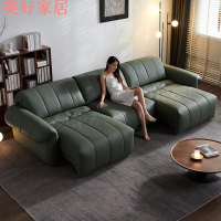 快速出貨/全館免運 意式極簡多功能沙發  床伸縮頭層牛皮綠色八爪魚電動沙發  家庭影院用