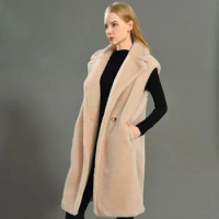 Teddy Gilet Long Women's Teddy Bear Jacket Lapel Real Wool Outerwear Female Sheep Fur Vest Women Thicken Oversize Coat