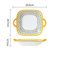 Yelo D Peralatan Makan Keramik Mewah Motif Bintik Polkadot Biru Kuning Piring Mangkok, dan Piring Sa