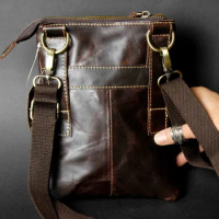 Men's Genuine Leather Biker Shoulder Bag Small Leather Wallet Waist Pack WB754