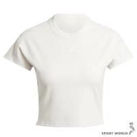 Adidas 短袖上衣 女裝 短版 緊身 羅紋 米白 IP2272