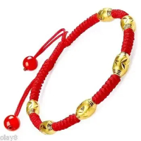 New Pure 999 24K Yellow Gold Lucky Carved Beads Knitted Bracelet Adjustable