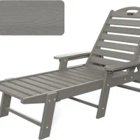 Chaise Lounge Chair Outdoor with Wood Texture, Adjustable Chaise Lounge Outdoor, Patio Lounge Chair for Poolside Backyard