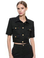 เสื้อแจ็คเก็ตผู้หญิง Short Sleeves Patch Pocket Elle สีดำ