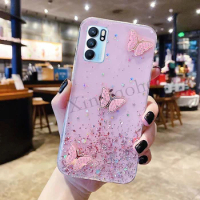 Phone case OPPO Reno6 4G 5G butterfly Soft Transparent Bling Glitter Reno 6 5G cover