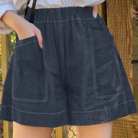 2024 ZANZEA Summer Shorts Fashion Women Jeans Trousers Casual Elastic Waist Solid Short Pant Vintage OL Work Denim Blue Pantalon