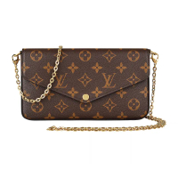 【Louis Vuitton 路易威登】LV M61276 POCHETTE FELICIE花紋MONOGRAM帆布扣式斜背手拿長夾(咖啡X紫紅)