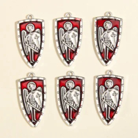 5pcs Silver color 33x17mm Angel Shield Charms Bloody Red Soldier Shield Pendant For DIY Handmade Jewelry Making Accessorie