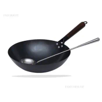 Chinese Traditional Handmade Iron Wok Household Nonstick Frying Pan No Coating Cooking Pot Gas Stove Iron Pot Kitchen Cookware