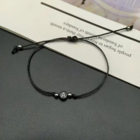 Gelang Serut Inisial (1 Pcs) Huruf Abjad Tali Korea Hitam Waterproof Initial Bracelet Mote Polos Per