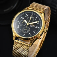 Fashion SEIKO Business Stainless Steel Strap Quartz Watch Various Colors Automatic Date Wrist Multifunction Watch Male Clocks