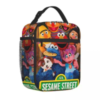 S-Sesame Streets Insulated Lunch Bag Cookie Monster Cartooon Food Container Reusable Thermal Cooler Lunch Boxes For Picnic