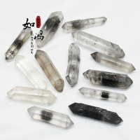 天然水晶原礦石白水晶閃靈鉆雙尖六棱柱能量長條形包裹黑色礦