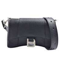 BALENCIAGA 巴黎世家  經典DOWNTOWN粒面小牛皮斜背包(黑色)